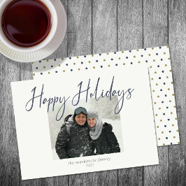 Happy Holidays Simple Foto Navy Sage Holiday Card Feiertagskarte