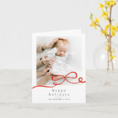 Happy Holidays Simple Red Ribbon Photo Folded Karte (Gelbe Blume)