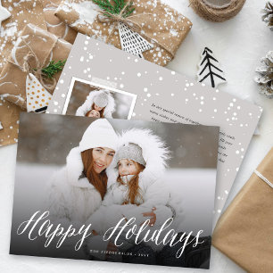 Happy Holidays Simple White Script Modernes Foto Feiertagskarte