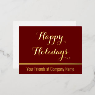 Happy Holidays Skript aus dem Firmennamen Red Gold Folien Feiertagspostkarte