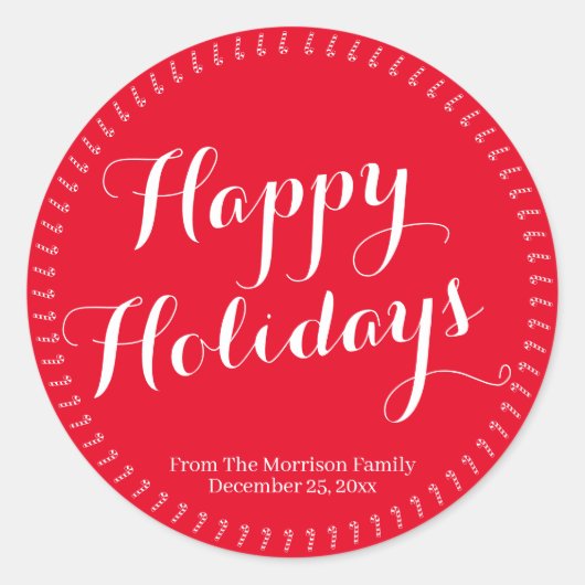 Happy Holidays Skript roter benutzerdefinierter Fa Runder Aufkleber (Vorderseite)