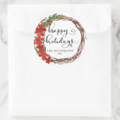 Happy Holidays Skript Weihnachten Roter Holly Wrea Runder Aufkleber (Tasche)