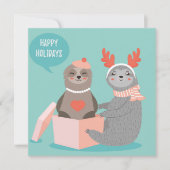 Happy Holidays Sloths Feiertagskarte (Vorderseite)