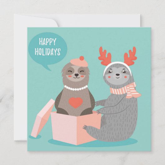 Happy Holidays Sloths Feiertagskarte (Vorderseite)