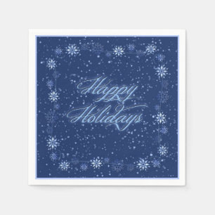 Happy Holidays Snow Blue Christmas Napkins Serviette