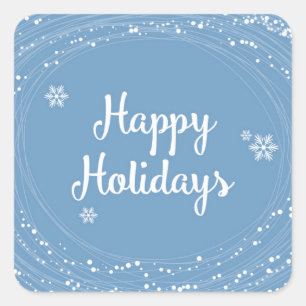 Happy Holidays Snow Dots, blau und weiß, elegant Quadratischer Aufkleber