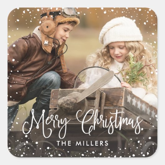 Happy Holidays Snow Foto Sticker (Vorderseite)