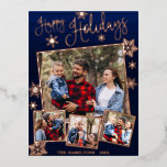 Happy Holidays Snowflake 4 Fotos Collage Family F Folien Feiertagspostkarte<br><div class="desc">Rustikale Chic Kalligraphie auf Holzstruktur,  familiäre Foto Collage Weihnachtskarte. Einfach mit Ihren Daten personalisieren. BITTE BEACHTEN SIE: Für Hilfe bei Bestellungen,  Versand,  Produktinformationen usw. wenden Sie sich direkt an den Zazzle Kundenservice.</div>