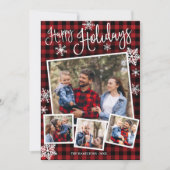 Happy Holidays Snowflake 4 Fotos Collage Rustikal Einladung (Vorderseite)