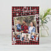 Happy Holidays Snowflake 4 Fotos Collage Rustikal Einladung (Stehend Vorderseite)