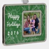 Happy Holidays Snowflake Foto Keepake Rahmen-Ornament Silber (Rechts)