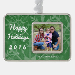 Happy Holidays Snowflake Foto Keepake Rahmen-Ornament Silber