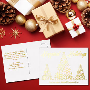 Happy Holidays Snowflake Trees Company Gold Folien Feiertagspostkarte