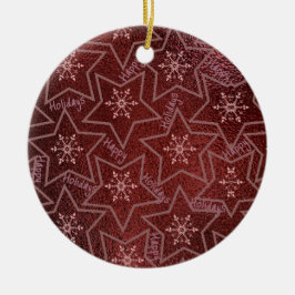 Happy Holidays Snowflakes and Stars  Keramik Ornament