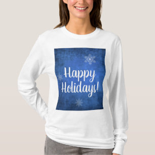 Happy Holidays Snowflakes auf blau T-Shirt
