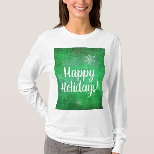 Happy Holidays Snowflakes auf Green T-Shirt (Vorderseite)