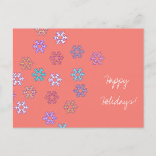Happy Holidays Snowflakes Coral Postkarte