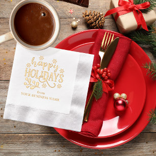 Happy Holidays Snowflakes   Holly Business Servietten Mit Folie