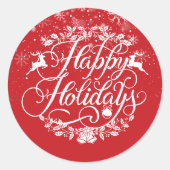 Happy Holidays Snowflakes Rote Weihnachten Runder Aufkleber (Vorderseite)