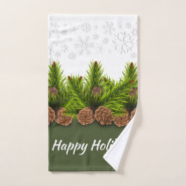 Happy Holidays Snowflakes und Pinecones Handtuch