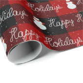 Happy Holidays Snowman auf Kariert Geschenkpapier (Rolleneckpunkt)