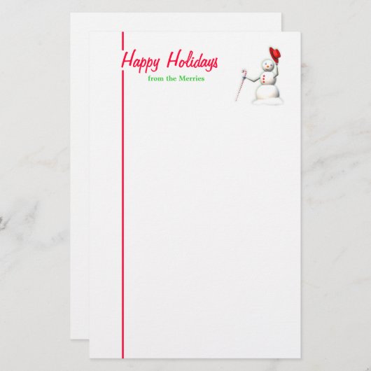 Happy Holidays Snowman Briefpapier (Vorne/Hinten)