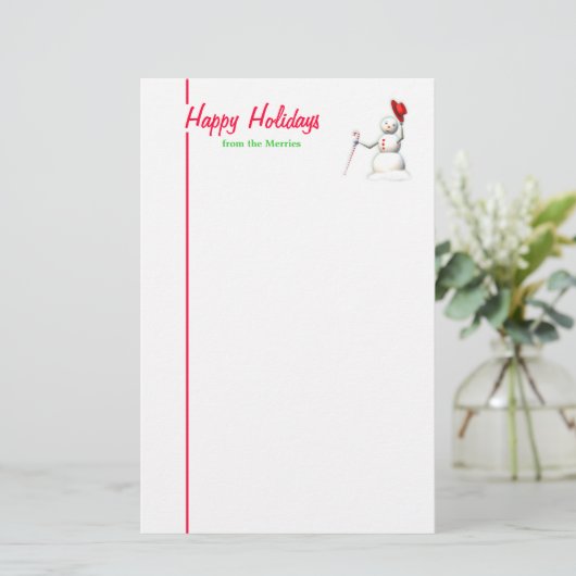 Happy Holidays Snowman Briefpapier (Stehend Vorderseite)