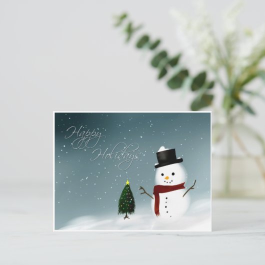 Happy Holidays Snowman Feiertagspostkarte (Stehend Vorderseite)