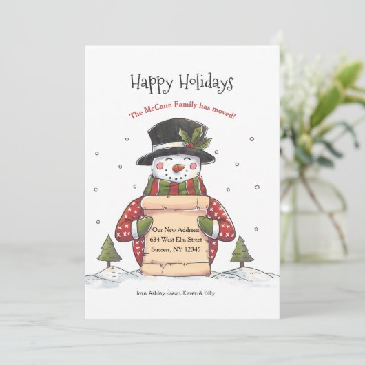 Happy Holidays Snowman Moving Ankündigung (Stehend Vorderseite)