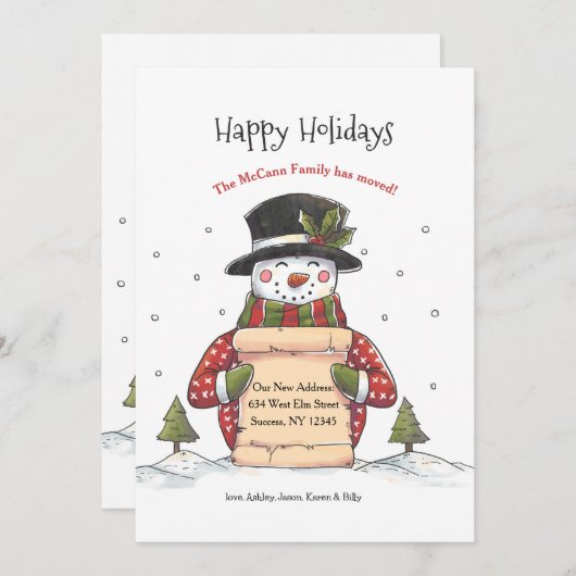 Happy Holidays Snowman Moving Ankündigung (Vorne/Hinten)