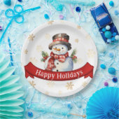 Happy Holidays Snowman Red & Gold Weihnachtsfest P Pappteller (Party)