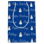 Happy Holidays Snowman und Seiltext auf blau Mittlere Geschenktüte (Vorderseite)