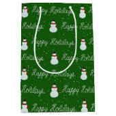 Happy Holidays Snowman und Seiltext auf grün Mittlere Geschenktüte (Vorderseite)