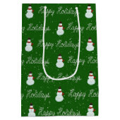 Happy Holidays Snowman und Seiltext auf grün Mittlere Geschenktüte (Rückseite)