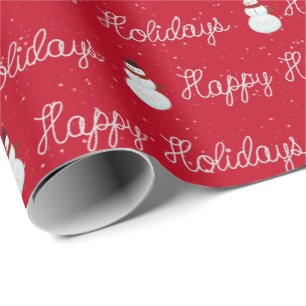 Happy Holidays Snowman und Seiltext auf rot Geschenkpapier