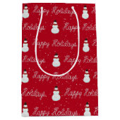 Happy Holidays Snowman und Seiltext auf rot Mittlere Geschenktüte (Vorderseite)