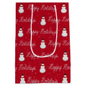 Happy Holidays Snowman und Seiltext auf rot Mittlere Geschenktüte (Rückseite)