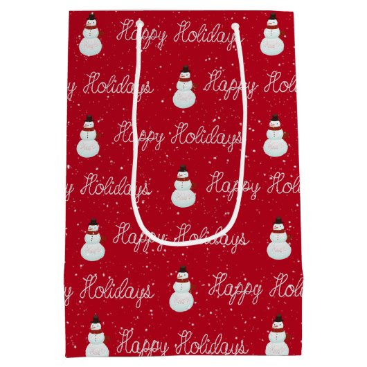 Happy Holidays Snowman und Seiltext auf rot Mittlere Geschenktüte (Rückseite)