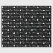 Happy Holidays Snowman und Seiltext auf schwarz Geschenkpapier (Flach)