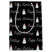 Happy Holidays Snowman und Seiltext auf schwarz Mittlere Geschenktüte (Vorderseite)
