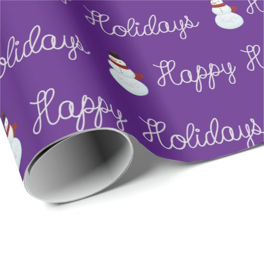 Happy Holidays Snowman und Seiltexte auf lila Geschenkpapier (Rolleneckpunkt)