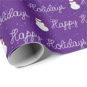 Happy Holidays Snowman und Seiltexte auf lila Geschenkpapier