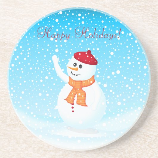 "Happy Holidays" Snowman-Untersetzer Sandstein Untersetzer (Vorne)