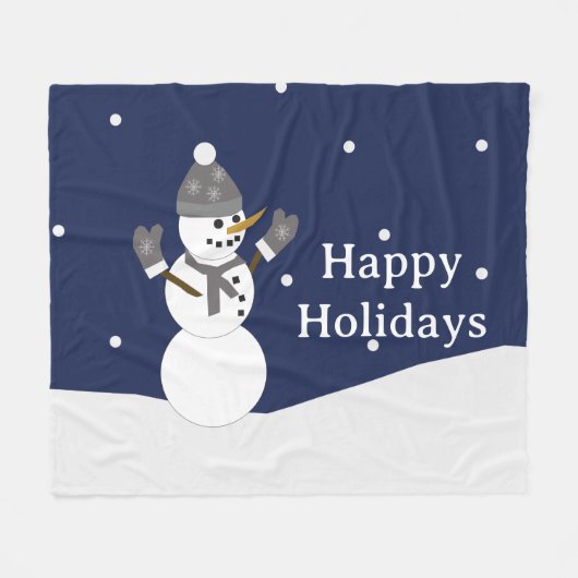 Happy Holidays Snowman with mittens Fleecedecke (Vorderseite (Horizontal))