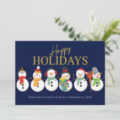 Happy Holidays Snowmen Blue Corporate Weihnachten (Stehend Vorderseite)