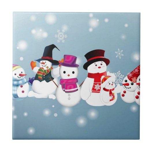 Happy Holidays Snowmen Fliese (Vorderseite)