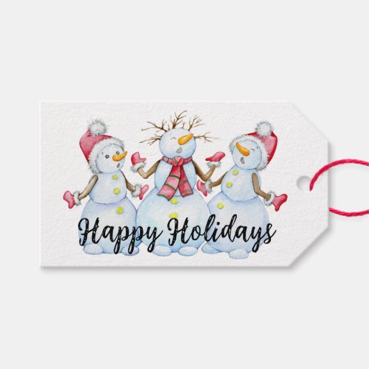 Happy Holidays Snowmen Geschenkanhänger (Vorderseite (Horizontal))