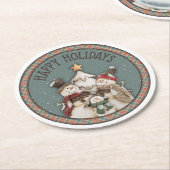 Happy Holidays Snowmen Round Paper Untersetzer (Angewinkelt)