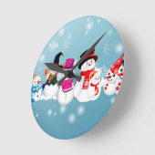 Happy Holidays Snowmen Runde Wanduhr (Winkel)