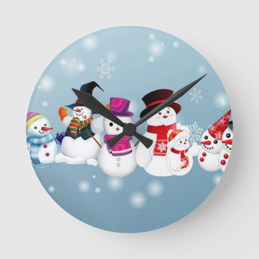 Happy Holidays Snowmen Runde Wanduhr (Vorderseite)